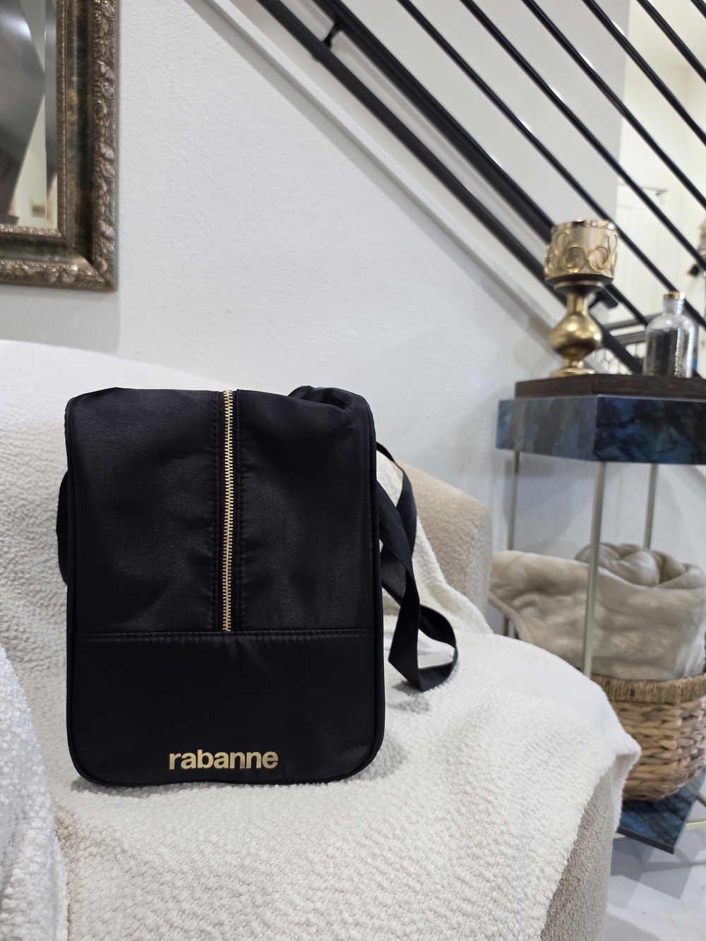 Paco Rabanne Black weekender duffle bag with Gold Accent